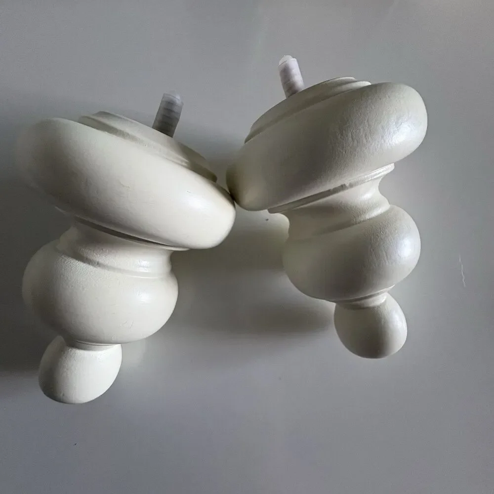 Pottery Barn Set Of 2 White Wood Finials NEW Hardware